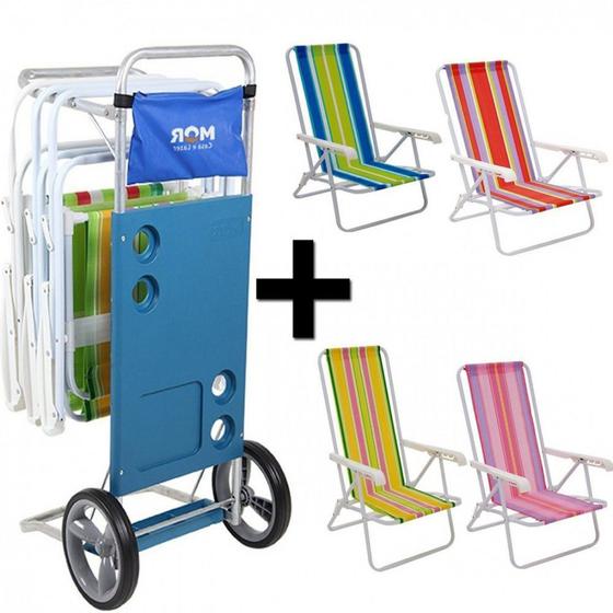 Kit Carrinho de Praia + 4 Cadeiras Reclinavel Cores Sortida Mor Mor e Lazer Menor preço em Kit Carrinho de Praia + 4 Cadeiras Reclinavel Cores Sortida Mor Mor e Lazer