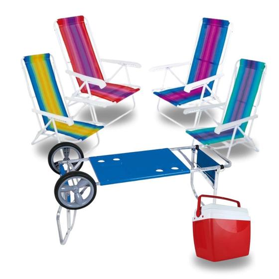 Imagem de Kit Carrinho de Praia + Caixa Termica 26l + 4 Cadeiras 8 Posicoes em Aco  Mor 
