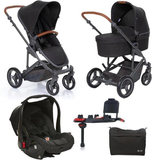 Kit Carrinho Moisés COMO 4 com Bebê Conforto com Base Isofix + Bolsa Woven Black (Det. Couro) - ABC Design Menor preço em Kit Carrinho Moisés COMO 4 com Bebê Conforto com Base Isofix + Bolsa Woven Black (Det. Couro) - ABC Design