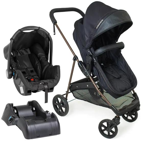 Imagem de Kit carrinho napoli trio preto cobre 1447ptc galzerano com bebê conforto e base