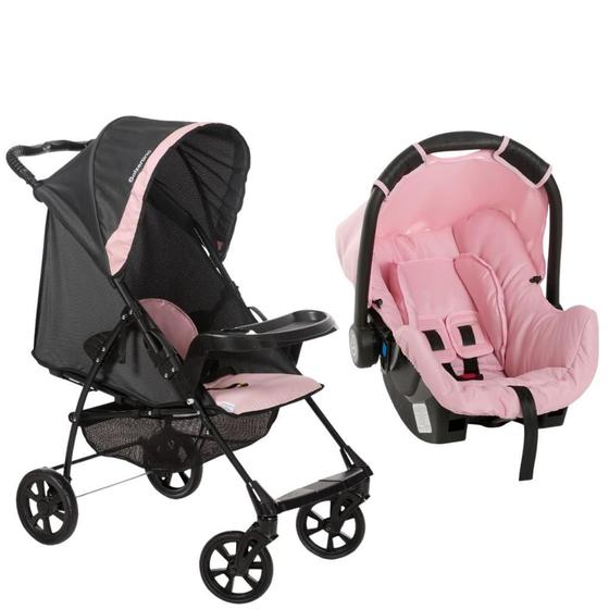 Imagem de Kit Carrinho Romano E Bebê Conforto Preto E Rosa - Galzerano