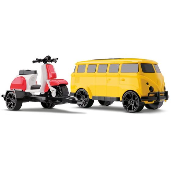 Imagem de Kit Carro Kombi de Brinquedo com Carretinha e Lambreta