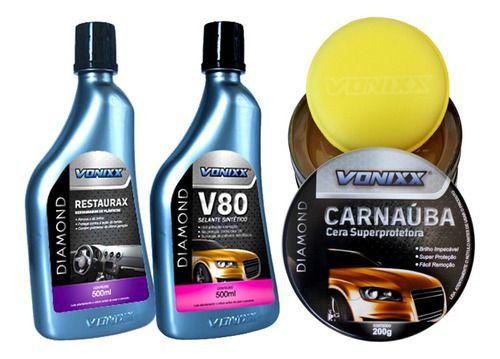 Imagem de Kit Carro Selante Pintura V80 Restaurax Cera Carnauba Vonixx