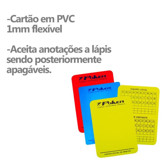 Imagem de Kit Cartao Arbitro Futsal Poker Amarelo Vermelho Azul kit Jogo Futsal Juiz