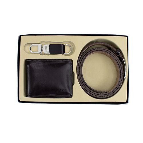 Kit carteira cinto chaveiro masculino classe couro 434 Menor preço em Kit carteira cinto chaveiro masculino classe couro 434