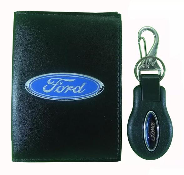 Imagem de Kit Carteira Couro Porta Documento Mais Chaveiro Ford