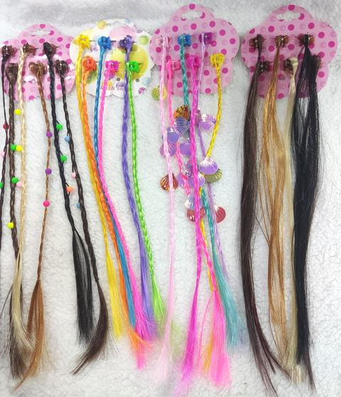 Imagem de Kit Cartela com 6 mechas  para o cabelo com presilhas Infantil cabelo