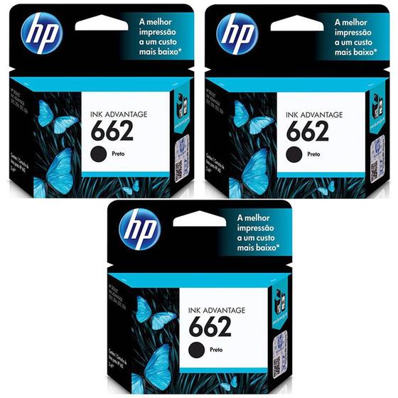 Kit Cartucho HP 662 Preto (3 Un.) Original Menor preço em Kit Cartucho HP 662 Preto (3 Un.) Original
