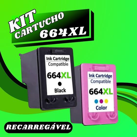 Imagem de Kit Cartucho Para HP 664 XL Preto e Color Compativel 2676 2136 3776