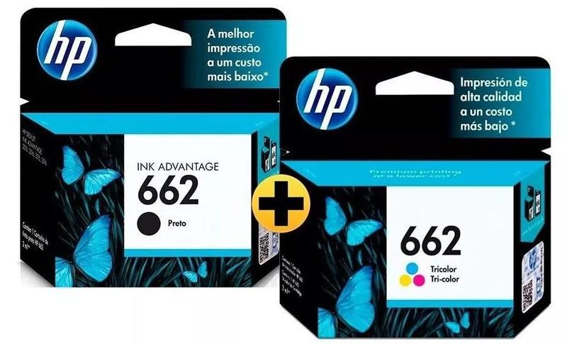 Imagem de Kit Cartucho Tinta Hp 662 Preto E Colorido Original