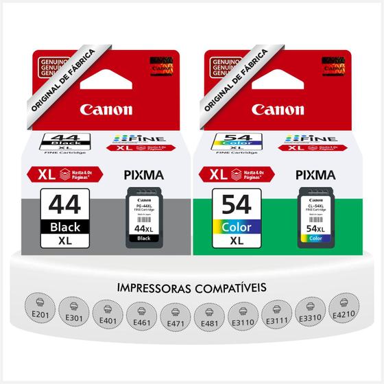 Imagem de Kit Cartuchos de Tinta Originais Canon Pg-44xl E Cl-54XL E201 E301 E3110 E3111 E3310 E401 E461 E471 E481 E4210