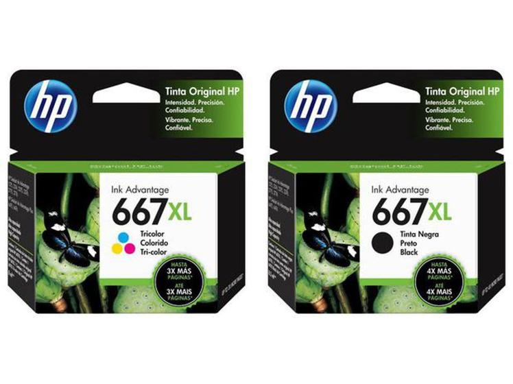 Imagem de Kit Cartuchos de Tinta Originais HP 667XL Preto + Colorido HP 667 XL