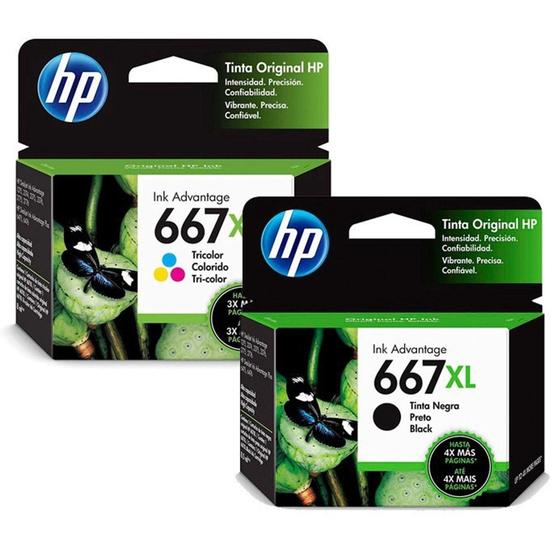 Kit Cartuchos hp 667 xl Black + Color Originais Imagem de Kit Cartuchos hp 667 xl Black + Color Originais