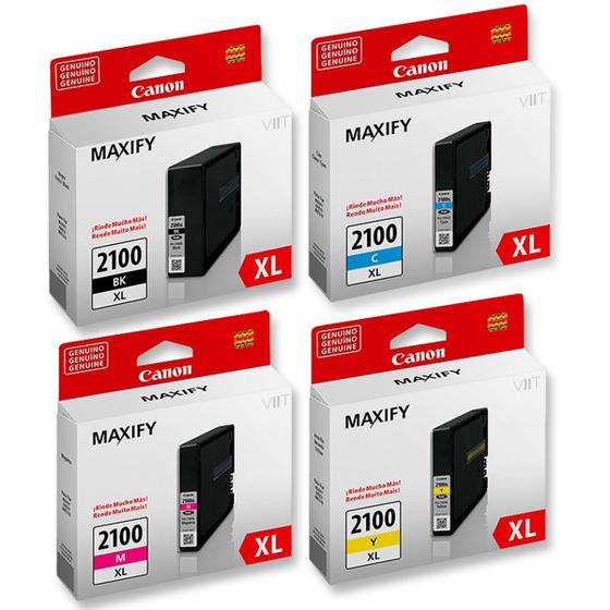 Imagem de Kit Cartuchos Originais Canon PGI 2100 XL Maxify MB5110 MB5310 MB5410 iB4010 70.9ml Preto, 19.3ml Ciano Magenta Amarelo