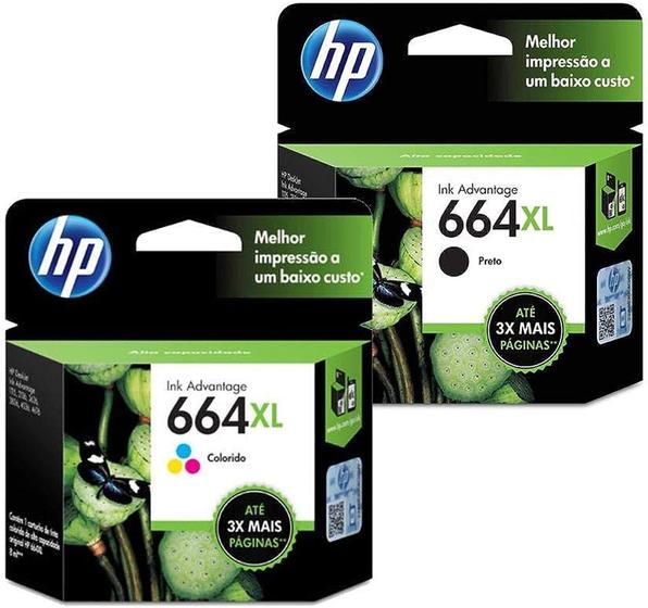 Imagem de Kit Cartuchos Originais HP 664xl Preto + Colorido HP 664 XL