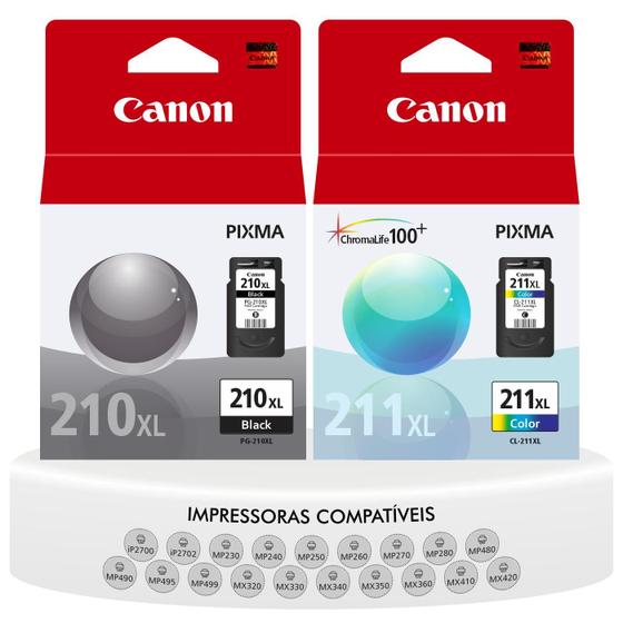 Kit Cartuchos Tinta Original Canon Pg 210 XL Preto Cl 211 XL Colorido Compatível MP230 MP240 MP250 MP260 MP280 IP2700 Imagem de Kit Cartuchos Tinta Original Canon Pg 210 XL Preto Cl 211 XL Colorido Compatível MP230 MP240 MP250 MP260 MP280 IP2700
