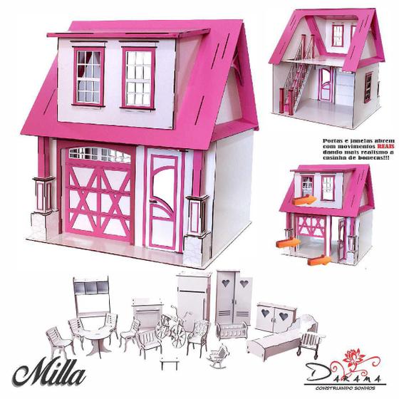 Imagem de Kit Casa Boneca Escala Barbie Garagem Milla Sonhos 18 Mov Sb