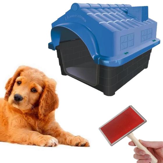 Imagem de Kit Casa Dog Cat N4 Azul E Escova Pet Rasqueadeira Chalesco