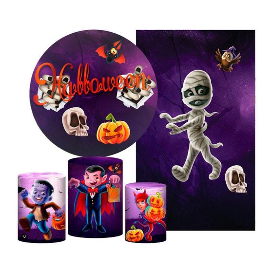 Imagem de Kit Casado Halloween Painel Redondo Trio Capas Cilindro