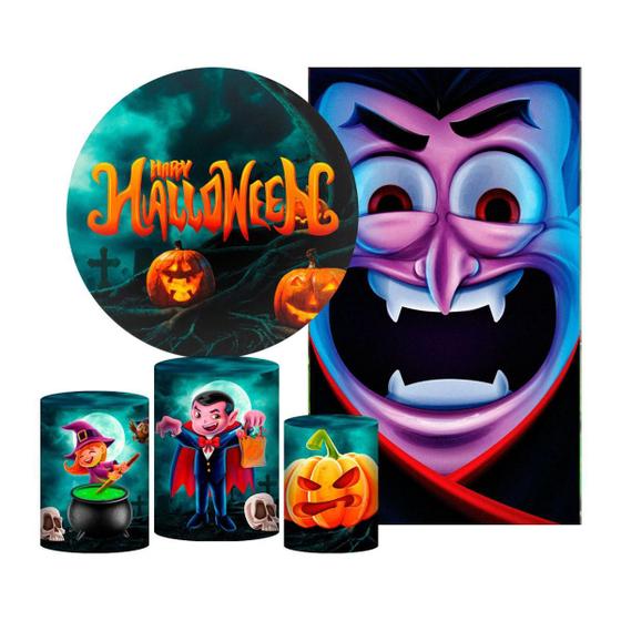 Imagem de Kit Casado Halloween Painel Redondo Trio Capas Cilindro