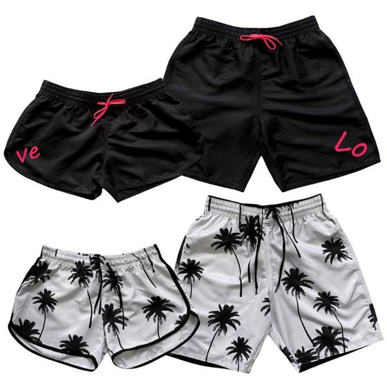 Imagem de Kit Casal Com 4 Shorts Adultos Bermudas Tactel Moda Praia Feminino e Masculino