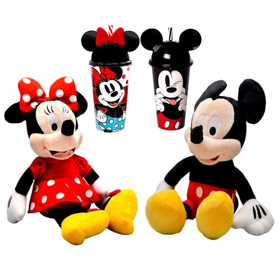 Imagem de Kit Casal Minnie e Mickey com Copo de Orelhas Shake 500ml Bonecos Com Falas em Português