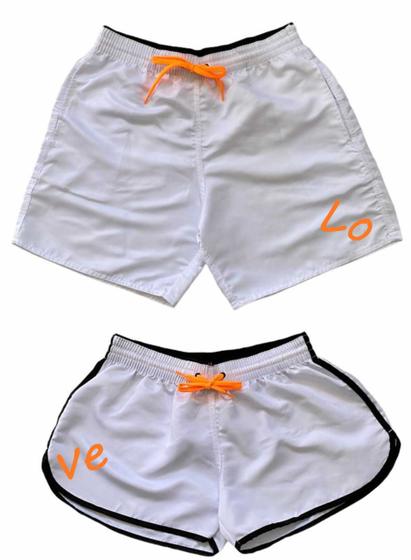 Imagem de Kit Casal Short Moda Praia Estampa Love Bermuda Tactel Relaxado