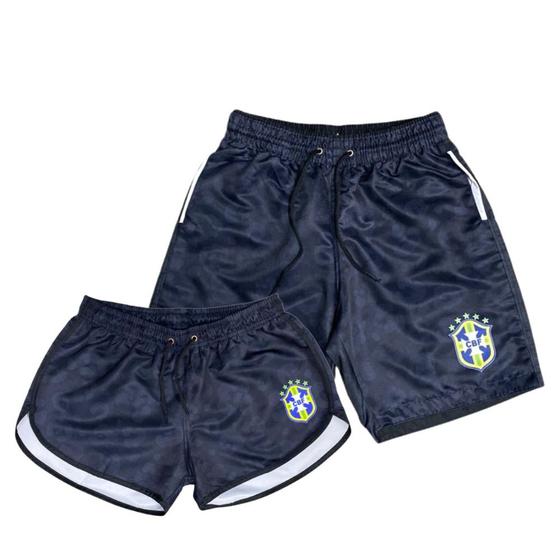 Imagem de Kit Casal Short Tactel Moda Praia Bermudas Brasil Esporte