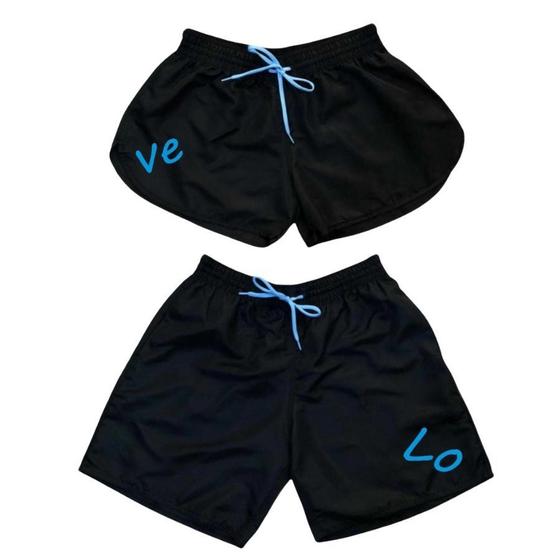 Imagem de Kit Casal Shorts Iguais Moda Praia Bermuda Love Combinando