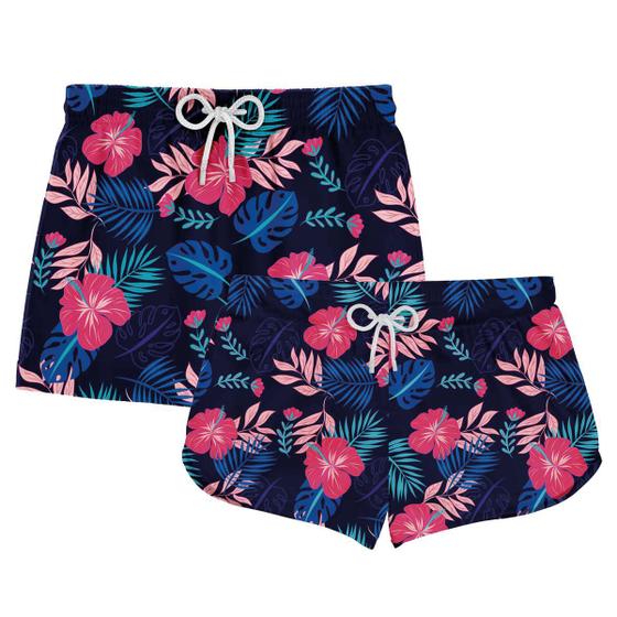 Imagem de Kit Casal Shorts Praia Casal Dog Monster - Floral