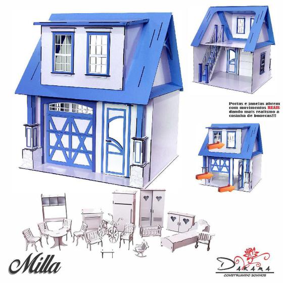 Imagem de Kit Casinha Escala Barbie Garagem Milla Luli Com Moveis Lb