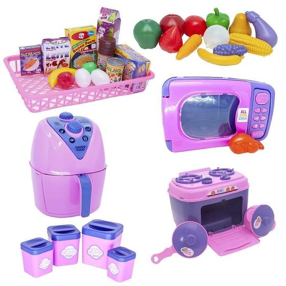 Imagem de Kit Casinha Menina Brinquedo Frutas Legumes Microondas 35Pç