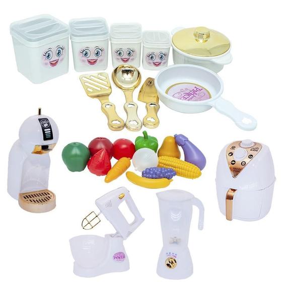 Imagem de Kit Casinha Princesa Menina Legumes Frutas Cafeteira 25Pç