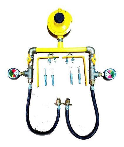 Imagem de Kit Cavalete 1/2 C/ 2 Manômetro P/instação 2 Botijão P45 Glp