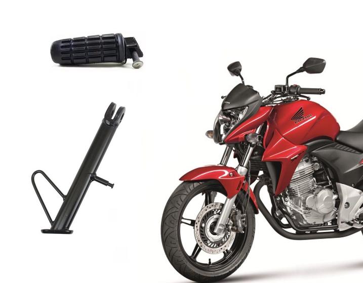 Imagem de Kit Cavalete Lateral + 01 Pedaleira Esquerda Cb 300 Cbx 250 Ano 2001 Até 2015 Pezinho Descanso Apoio Pedal Apoio Dianteiro Esquerdo Completo