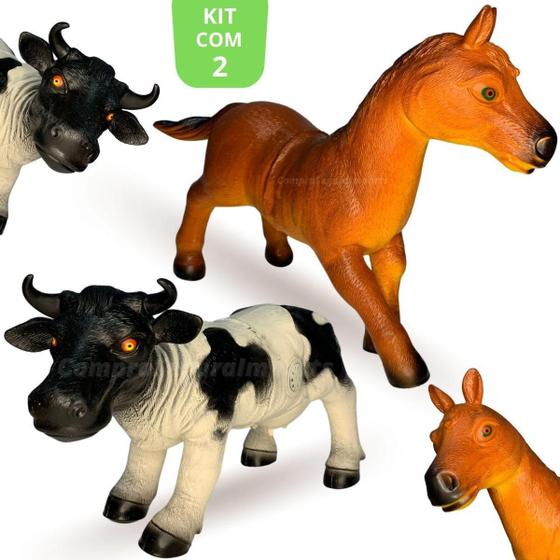 Imagem de Kit Cavalo Vaca Brinquedo Grande Com Som Borracha Fendinha