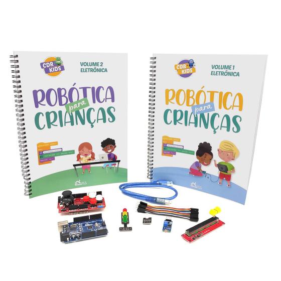 Imagem de Kit CDR Kids: Iniciante para Arduino com Livro Tutorial parte Eletrônica (Volume 1 e 2) + Componentes para crianças com 8 anos +