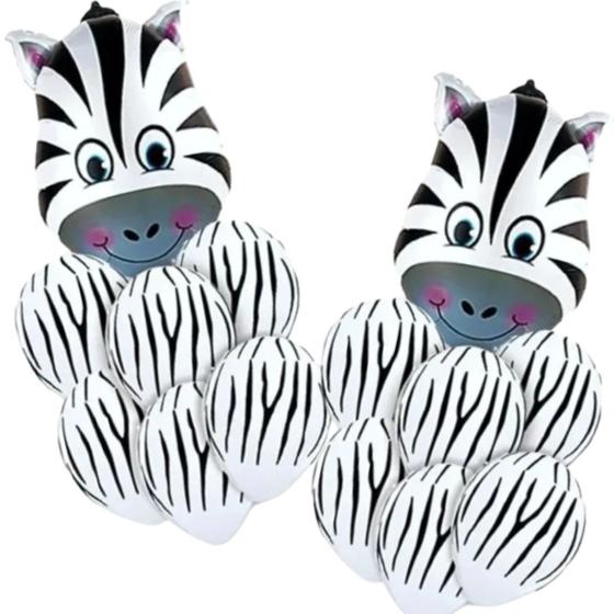 Imagem de Kit Celebração Safari Zebra: 2 Balões Metalizados Zebra  63 Cm + 25 Balões Látex Estampados N9 Zebra