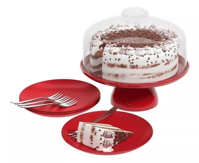 Imagem de Kit Celebration: Boleira com pedestal, pratos de sobremesa e garfos de sobremesa