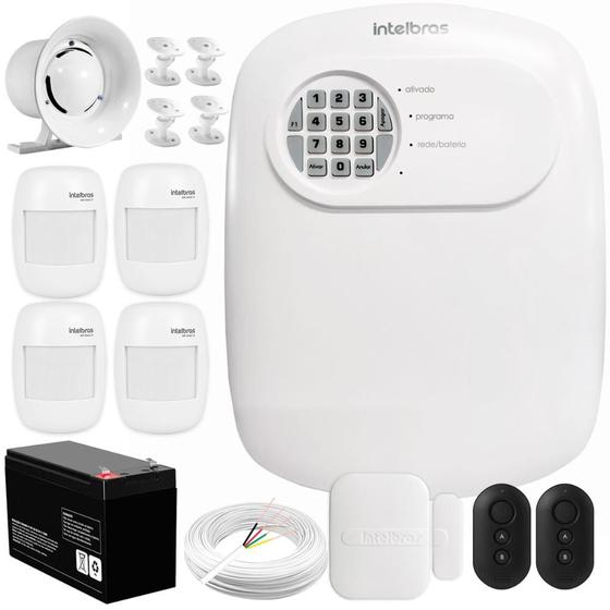 Imagem de Kit Central de Alarme ANM 24 NET Intelbras + 1 Sensor XAS 4010 Smart + 4 Sensor IVP 2000 SF + Bateria + Sirenes + Cabo