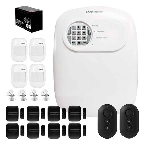 Imagem de Kit Central de Alarme ANM 24 NET Intelbras, 4 sensores de presença IVP 2000 Sem Fio, 8 Sensores de portas e janelas XAS Smart Black, 2 Controles