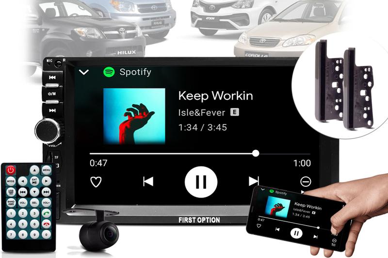 Imagem de Kit Central Multimídia 2 Din Som Pra Carro Mp5 Automotivo Touch Screen 7 Polegadas Com Espelhamento Via Usb Bluetooth + Moldura Etios Hilux Sw4 Câmera