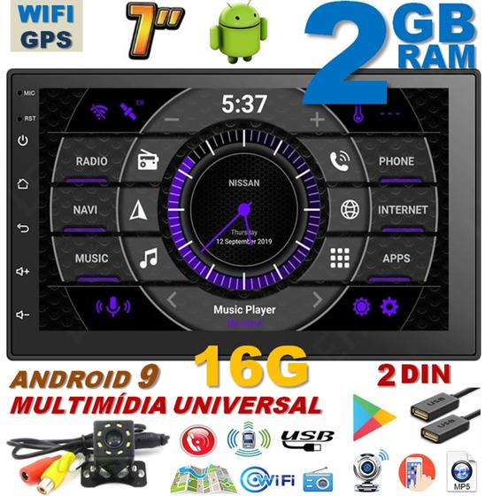 Kit Central Multimídia Android 2gb Ram 2 Din Wifi Gps + câmera Ré Menor preço em Kit Central Multimídia Android 2gb Ram 2 Din Wifi Gps + câmera Ré