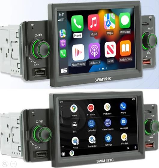 Imagem de Kit Central Multimídia Carplay 1 Din Bluetooth 5 Polegadas + Câmera De Ré e Espelhamento