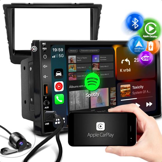 Imagem de Kit Central Multimidia Carplay Android Auto + Moldura Creta 16/21 + Câmera - MP5 COMBAT