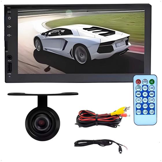 Imagem de Kit Central Multimídia MP5 2 Din  7" USB/SDCARD/AUX/BT/Espelhamento IOS e Android Full Touch  H-Tech + Camera de Ré