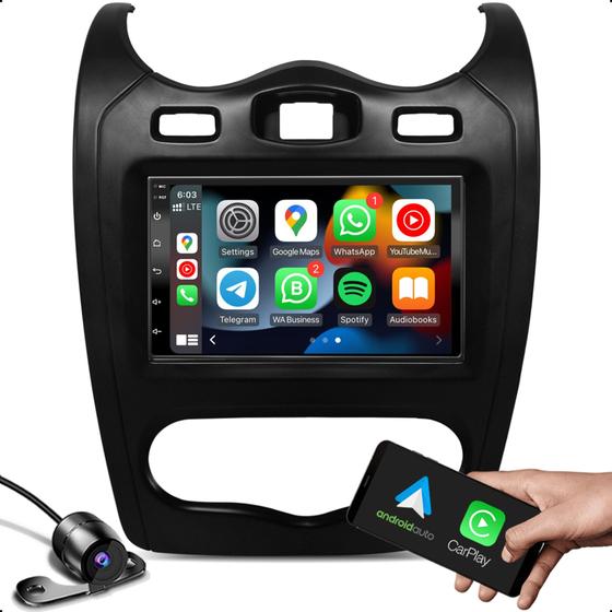 Imagem de Kit Central Multimidia Mp5 2 Din Android 7 Polegadas Carplay Gps + Moldura Sandero 2013 a 2014