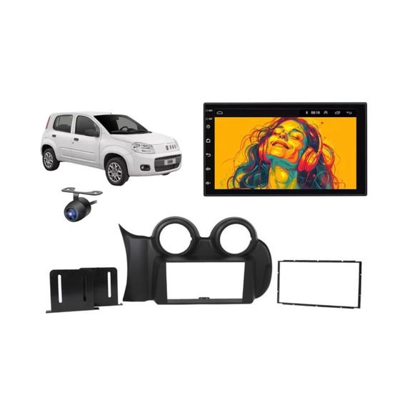Imagem de Kit Central Multimídia Mp5 2 Din Android - UNO VIVACE 2011 á 2014 - Preto - Com Câmera de Ré