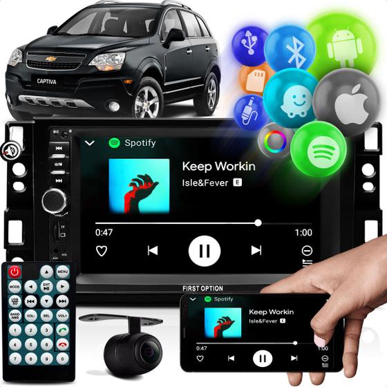 Imagem de Kit Central Multimídia Mp5 Aparelho 2 Din Touch Screen Com Espelhamento Smarthfone + Moldura Captiva 2008 2009 2010 2011 2012 2013 2014 2015 e Câmera