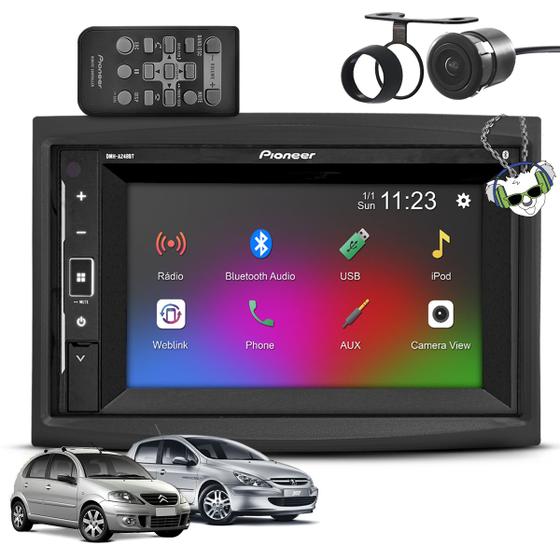 Imagem de Kit Central Multimídia Pioneer Tela 6,2 DMH A248 BT Espelhamento via Cabo Usb Aplicativo Weblink Bluetooth Citroen C3 2003 a 2011 e Peugeot 307 2001 a 2012 Moldura na Cor Preto Fosco